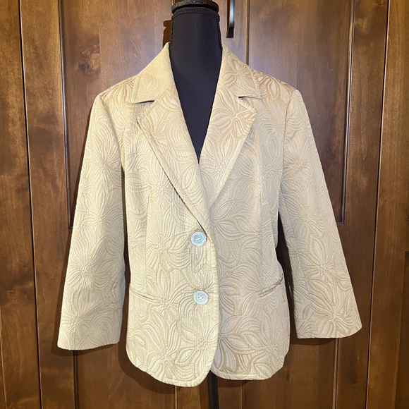 Talbots Tan Jacquard Jacket, Lined, Cropped with 3/4 Sleeves Size 16 - Picture 1 of 9